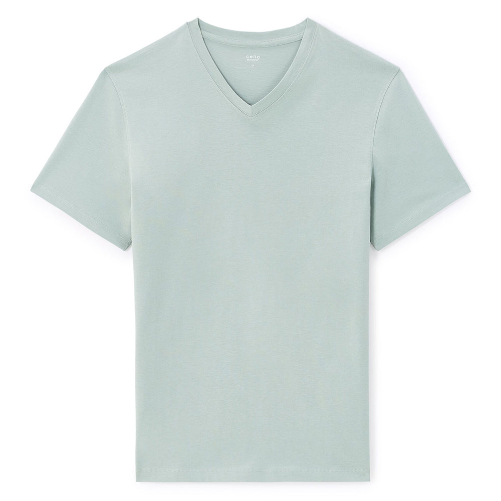 T-Shirt Straight Col V 100% Coton - Light Green