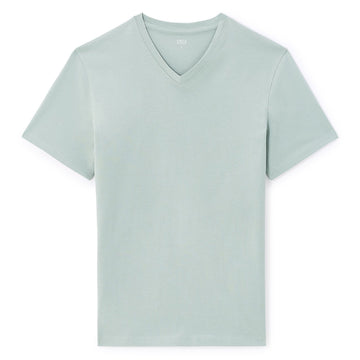 T-Shirt Straight Col V 100% Coton - Light Green