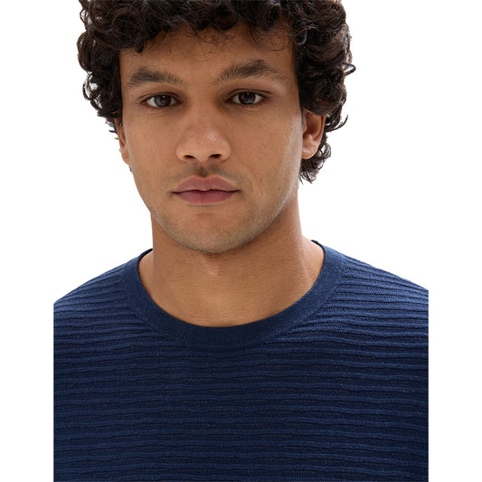 Boxy Crew Neck Openwork Knit T-Shirt