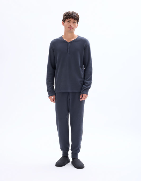 Waffle-Knit Stretch Pajama Top And Pants