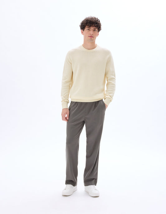 Crew Neck Herringbone Knit Sweater