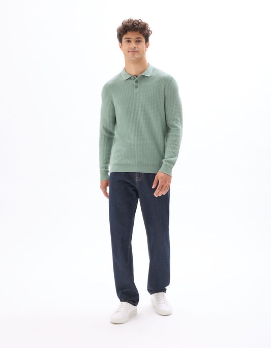 Polo Collar Sweater With Fancy Knit