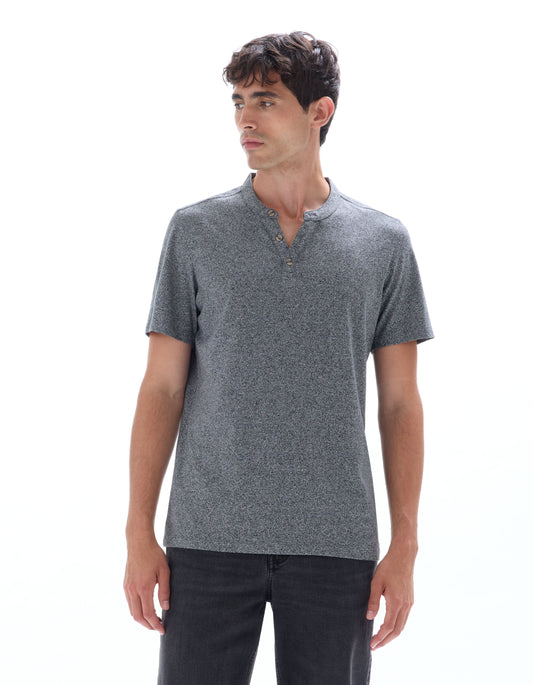 Regular Tunisian-Collar Blended T-Shirt