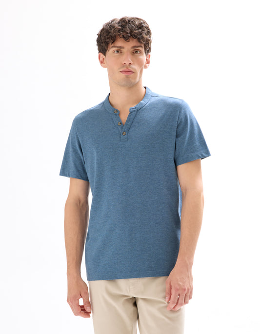 Regular Tunisian-Collar Blended T-Shirt