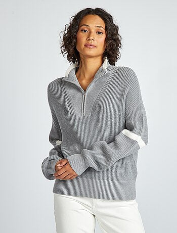 Zip-up high-neck sweater