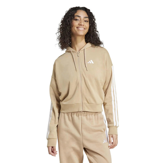 سترة Essentials 3-Stripes French Terry بسحاب كامل وغطاء للرأس