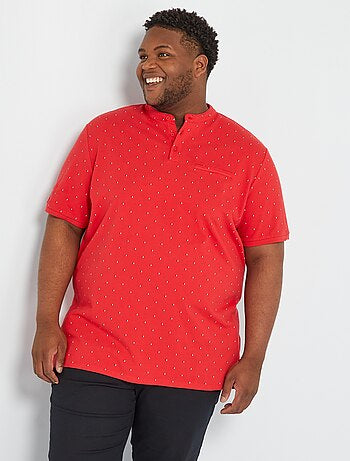 Cotton piqué polo shirt with mandarin collar