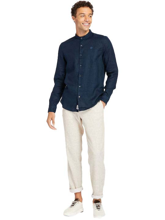LS MILL RIVER LINEN KOREAN COLLAR SHIRT SLIM